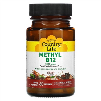 Country Life, Метил B12, со вкусом вишни, 1000 мкг, 60 пастилок