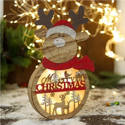 Светильник новогодний «Олень в шарфике и пожеланием» 16.5×30 см