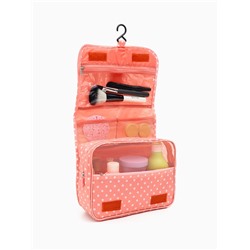 Косметичка-несессер дорожная на молнии, липучках, с крючком, с ручкой, в горошек, розовая