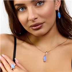 Комплект ювелирной бижутерии коллекция "Дубай" серьги, кулон и кольцо 19 р, покрытие позолота, вставка: стекло и фианиты, цвет: голубой и прозрачный, арт.414.248-19