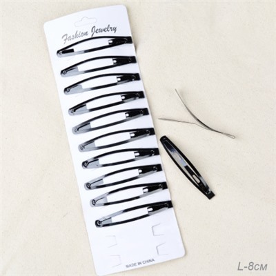 Заколка-зажим для волос Тик-Так 8 см набор 12 штук / YIW-43 /уп 10/100/черная