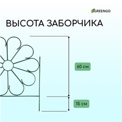 Ограждение декоративное, 75×305 см, 5 секций, металл, зелёное, «Ромашка»