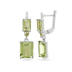 Серьги из серебра зеленый аметист, Багет