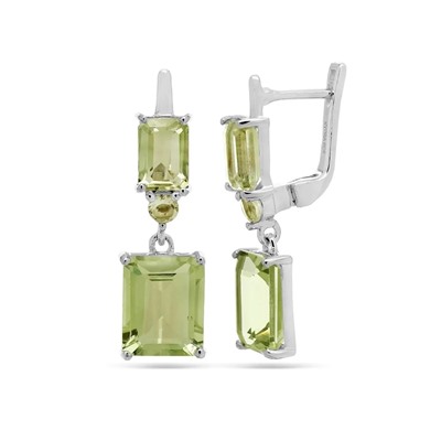 Серьги из серебра зеленый аметист, Багет