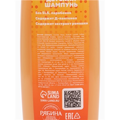 Детский шампунь, аромат апельсиновое мороженое, 250 мл, Чебурашка