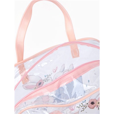 Косметичка-сумка с ручками, для бассейна, с рисунком, пудрово-розовая