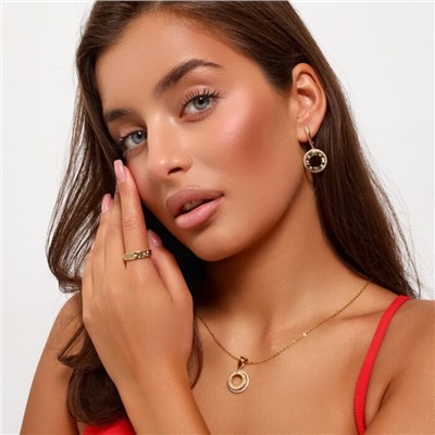 Комплект ювелирной бижутерии Итальянское золото (покрытие желтое 14к) серьги, кулон и кольцо 19 р, вставка: фианиты, цвет: прозрачный, арт.217.335-19