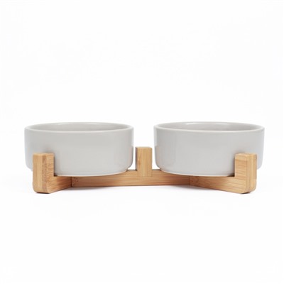 Миски для кошек керамические Пижон, двойные на подставке, 2×450 мл 28.5×15.5×7 см, серые