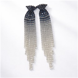 Серьги длинные висячие со стразами "Вечерние", цвет: серебристый и сине-черный, арт.012.031