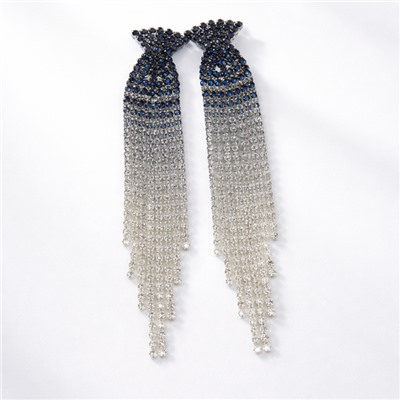 Серьги длинные висячие со стразами "Вечерние", цвет: серебристый и сине-черный, арт.012.031