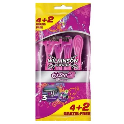 Станок для бритья одноразовый Schick (Wilkinson Sword) EXTRA-3 Essentials Mylntuition/ Beauty (4+2шт.) для женщин