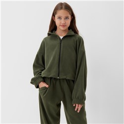 Толстовка флисовая для девочки MINAKU: Fleece Soft, зелёная, рост 164 см