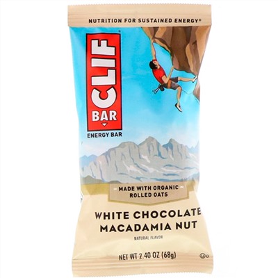 Clif Bar, Энергетический батончик с белым шоколадом и орехом макадамия, 12 батончиков, 2,40 унции (68 г) каждый