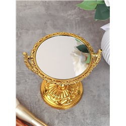 Зеркало настольное ажурное двустороннее 17,5 см круглое / YDW-03 /уп 72/золото