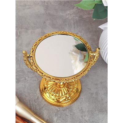Зеркало настольное ажурное двустороннее 17,5 см круглое / YDW-03 /уп 72/золото