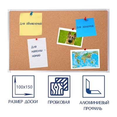Доска пробковая 100×150 см, Calligrata СТАНДАРТ, в алюминиевой рамке
