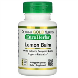 California Gold Nutrition, экстракт мелиссы, европейское качество, 500 мг, 60 растительных капсул