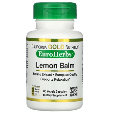 California Gold Nutrition, экстракт мелиссы, европейское качество, 500 мг, 60 растительных капсул