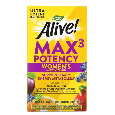 Nature's Way, Alive! Max3 Potency, мультивитамины для женщин, 90 таблеток