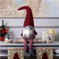 Светодиодная фигура «Гном в красном колпаке» 13×58×8 см, текстиль, батарейки AG10×3 (в комплекте), свечение тёплое белое