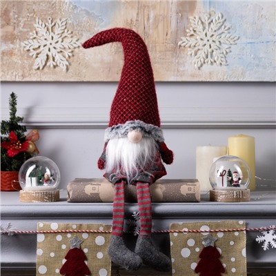 Светодиодная фигура «Гном в красном колпаке» 13×58×8 см, текстиль, батарейки AG10×3 (в комплекте), свечение тёплое белое