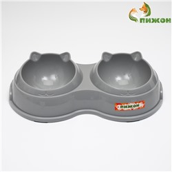 Миска двойная, 240 мл, 25×14×5 см, пластик, серая