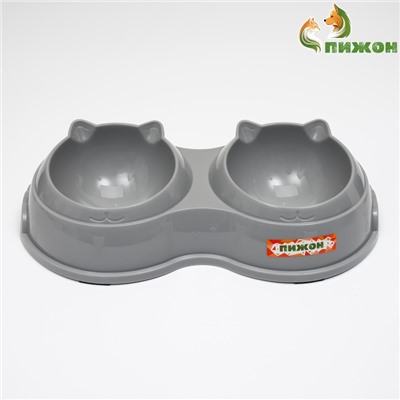 Миска двойная, 240 мл, 25×14×5 см, пластик, серая