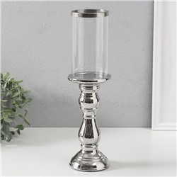 Подсвечник на 1 свечу «Лира», керамика, стекло, d=8 см, серебро, 9.3×9.3×34 см