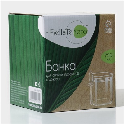 Банка для хранения BellaTenero «Эко» 750 мл, 10×11 см, с бамбуковой крышкой, с ложкой, стекло