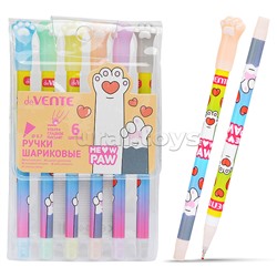 Набор ручек шариковых "Meow Paw" 6 цветов, d=0,7 мм, пластиковый корпус