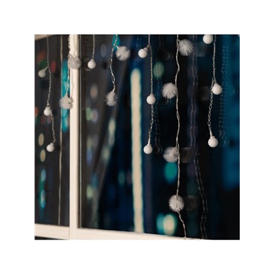 Гирлянда «Бахрома» 1.8×0.5 м с насадками «Шарики и ёжики», IP20, прозрачная нить, 48 LED, свечение мульти (RG/RB), мигание, 220 В