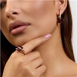 Комплект ювелирной бижутерии коллекция "Дубай" серьги и кольцо 17 р, покрытие позолота, вставка: стекло, цвет: винно-краснный, арт.414.167-17