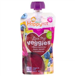 Happy Family Organics, Organics Happy Tot, «Вкусные овощи», органическое пюре из бананов, свеклы, тыквы и голубики, 120 г