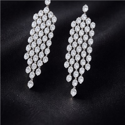 Серьги бижутерия висячие вечерние с камнями, цвет: серебристый и прозрачный, арт.012.068