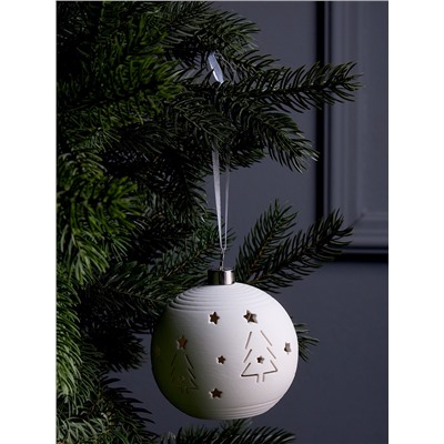 Ёлочный шар «Ёлки», 9×9×9.8 см, 1 LED, керамика, от батареек LR44×2, свечение тёплое белое