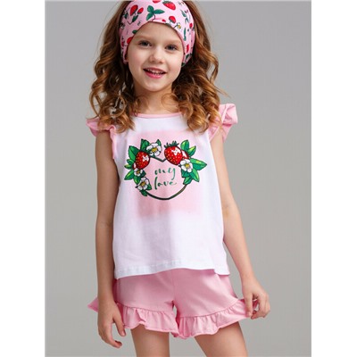 Комплект трикотажный для девочек: фуфайка (футболка), шорты