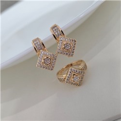 Комплект ювелирной бижутерии коллекция "Дубай" серьги и кольцо 17 р покрытие позолота, вставка: фианиты, цвет: прозрачный, арт.313.293-17