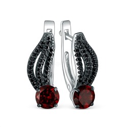 Серьги из серебра с гранатом и чёрной шпинелью родированные 925 пробы 2-533рч40416
