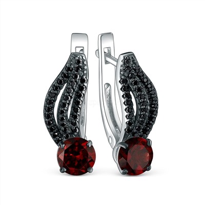 Серьги из серебра с гранатом и чёрной шпинелью родированные 925 пробы 2-533рч40416