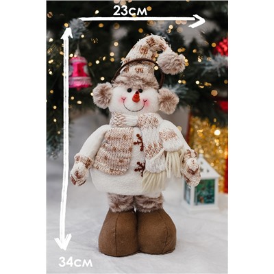 Игрушка новогодняя с выдвижными ногами Снеговик в наушниках колпак