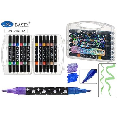 Набор маркеров 24цв двусторонних с блестками на водной основе 1-4мм МС-7761-12 Mazari