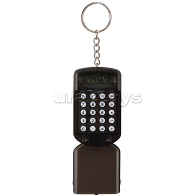 Калькулятор-брелок "Transparent" 37x64x12 мм, 8 разрядный, автоматическое вычисление квадратного корня, процентов, полупрозрачный черный, в блистере с подвесом