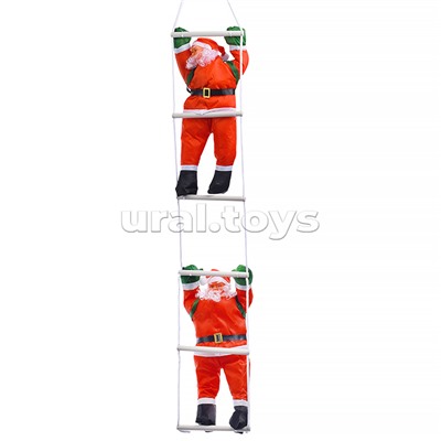 Украшение новогоднее "Дедушка Мороз" ползущий по лестнице, 50см, в пакете