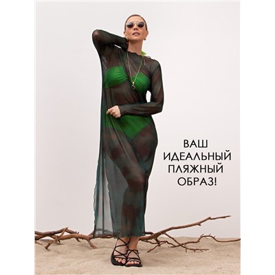 Платье пляжное длинное Ты и море (зеленое) П15291-1М