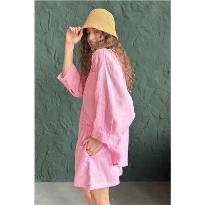 Костюм лён  SET019/27/Нежно-розовый