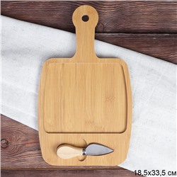 Доска разделочная и нож для сыра 19х33 см / WE-512 /уп 48/ дерево