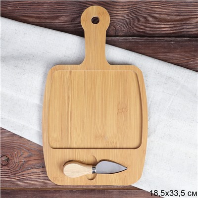 Доска разделочная и нож для сыра 19х33 см / WE-512 /уп 48/ дерево