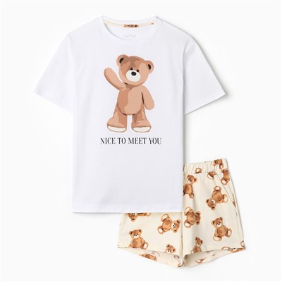 Пижама женская (футболка, шорты) KAFTAN «Мишка», размер 44-46