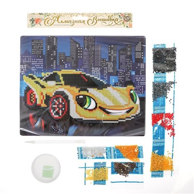 Алмазная мозаика с частичным заполнением для детей «Жёлтая тачка», 20×25 см