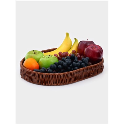 Корзинка для фруктов и хлеба Доляна «Огайо», 36×25×5 см, пластик, плетёная, овальная, коричневая